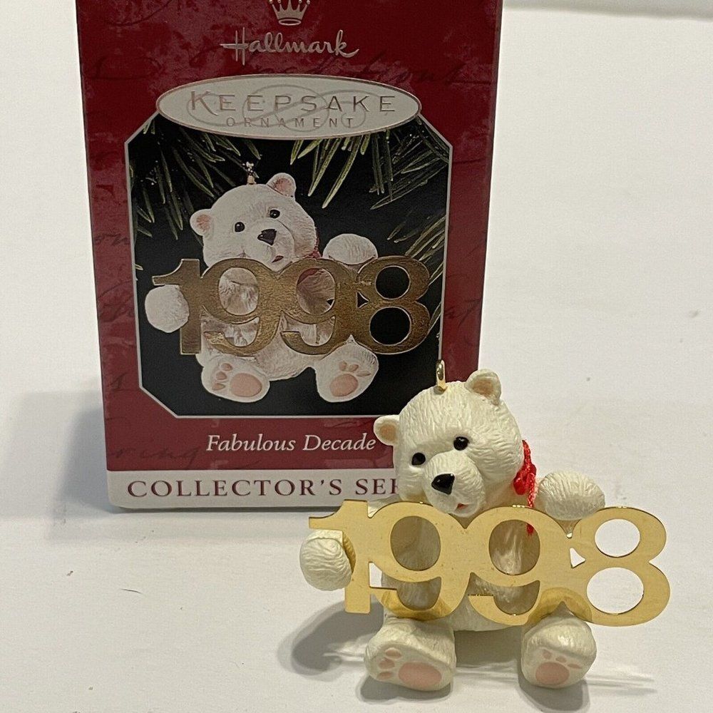 Vtg 1998 Hallmark Christmas Tree Ornament White Polar Bear Brass Year